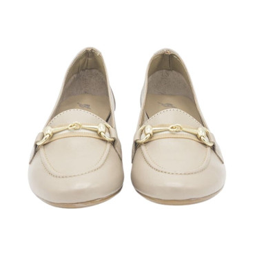 MOCASIN TACON BAJO CON BOCADO BEIGE
