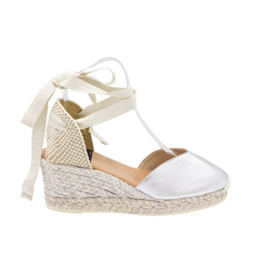 ALPARGATA CUÑA CON CINTAS PLATA