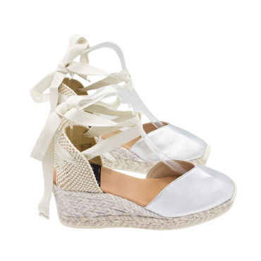 ALPARGATA CUÑA CON CINTAS PLATA