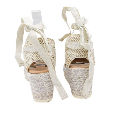 ALPARGATA CUÑA CON CINTAS PLATA