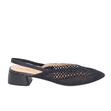 ZAPATO CON TACÓN BAJO DE CROCHET DESTALONADO NEGRO