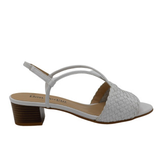 SANDALIA DE PIEL TRENZADA CON TACON BLANCA