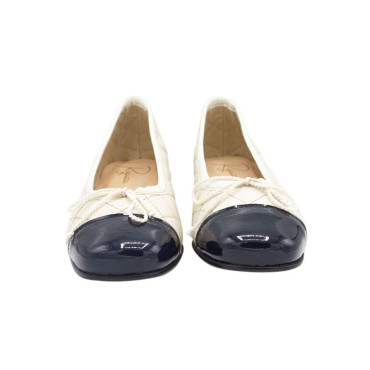 BAILARINA CON TACÓN MEDIO BEIGE-AZUL