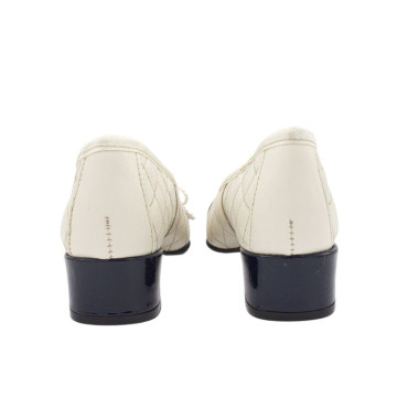 BAILARINA CON TACÓN MEDIO BEIGE-AZUL