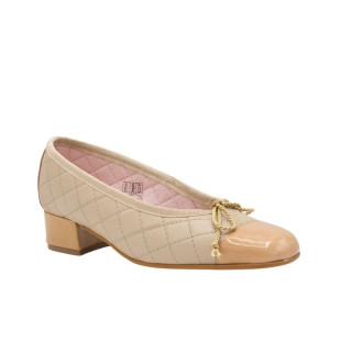 BAILARINA CON TACÓN MEDIO BEIGE-TOSTADO