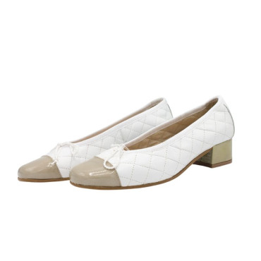 BAILARINA CON TACÓN MEDIO BLANCO-BEIGE