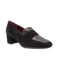 MOCASÍN CON TACÓN ANTE Y PIEL NEGRO