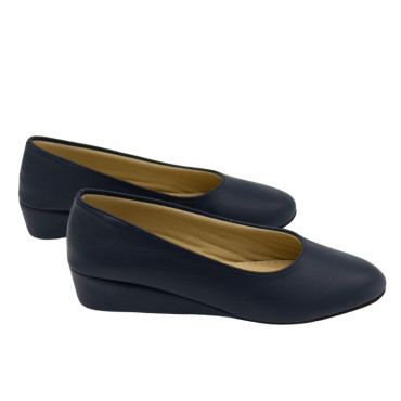 ZAPATILLA DE CASA CUÑA PIEL MARINO