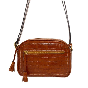 BOLSO CRUZAR FUELLE PIEL GRABADA CUERO