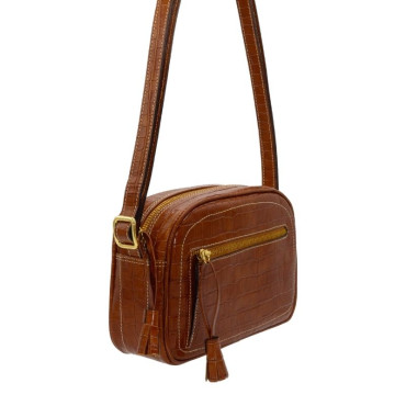 BOLSO CRUZAR FUELLE PIEL GRABADA CUERO