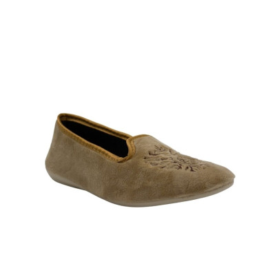 ZAPATILLA COPETE TERCIOPELO BORDADO CRUDO