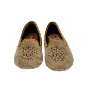 ZAPATILLA COPETE TERCIOPELO BORDADO CRUDO