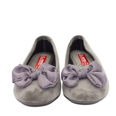 ZAPATILLA BAILARINA LAZO TERCIOPELO GRIS