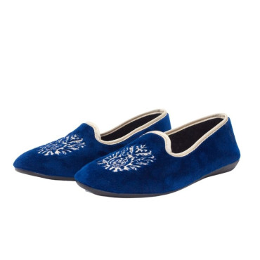 ZAPATILLA COPETE TERCIOPELO BORDADO AZUL