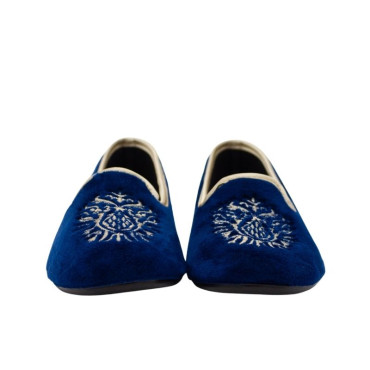 ZAPATILLA COPETE TERCIOPELO BORDADO AZUL