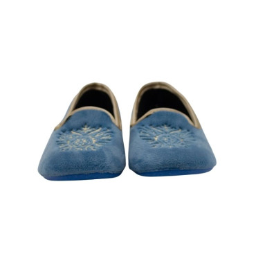 ZAPATILLA COPETE TERCIOPELO BORDADO CELESTE