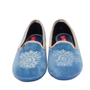 ZAPATILLA COPETE TERCIOPELO BORDADO CELESTE
