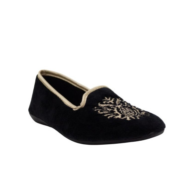 ZAPATILLA COPETE TERCIOPELO BORDADO NEGRO