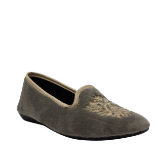 ZAPATILLA COPETE TERCIOPELO BORDADO GRIS