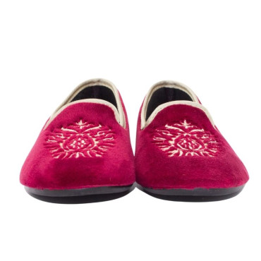 ZAPATILLA COPETE  TERCIOPELO BORDADO BURDEOS