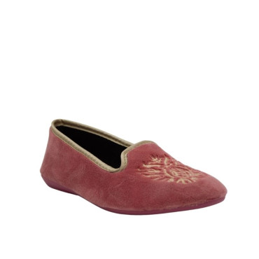 ZAPATILLA COPETE TERCIOPELO BORDADO ROSA