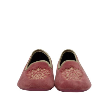 ZAPATILLA COPETE TERCIOPELO BORDADO ROSA
