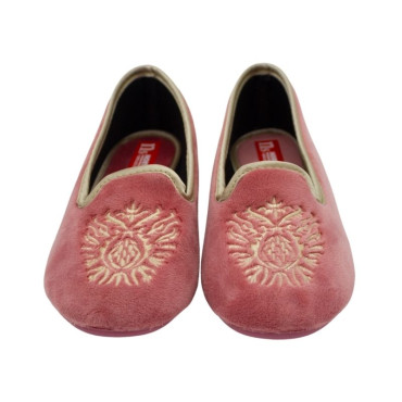 ZAPATILLA COPETE TERCIOPELO BORDADO ROSA