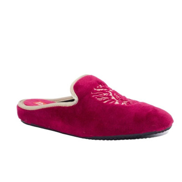 ZAPATILLA CHINELA TERCIOPELO BORDADO BURDEOS