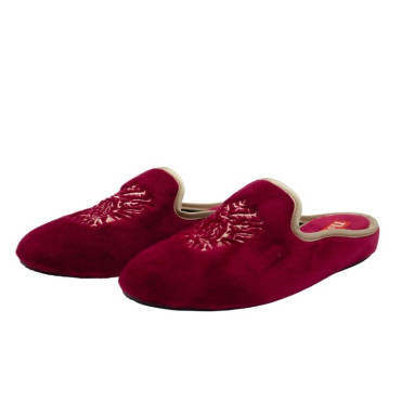 ZAPATILLA CHINELA TERCIOPELO BORDADO BURDEOS