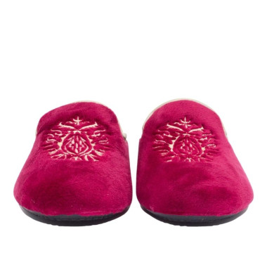 ZAPATILLA CHINELA TERCIOPELO BORDADO BURDEOS