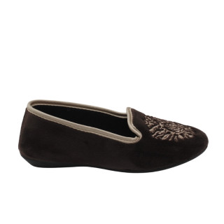 ZAPATILLA COPETE TERCIOPELO BORDADO MARRON