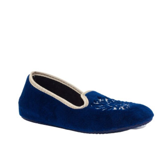 ZAPATILLA CUÑA OCULTA TERCIOPELO COPETE AZUL