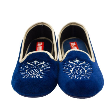 ZAPATILLA CUÑA OCULTA TERCIOPELO COPETE AZUL