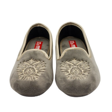 ZAPATILLA CUÑA OCULTA TERCIOPELO COPETE GRIS