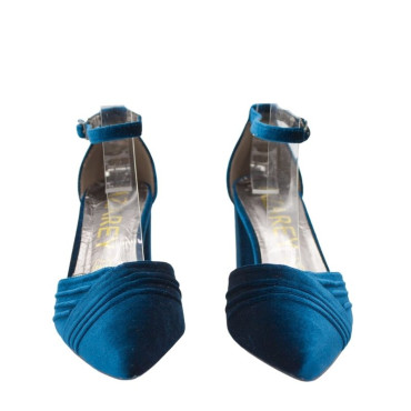 ZAPATO CON ESCOTE CRUZADO DE TERCIOPELO TURQUESA