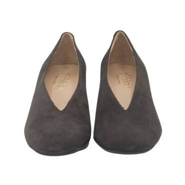 ZAPATO DE TACÓN CERRADO DE LADOS ANTE MARRÓN