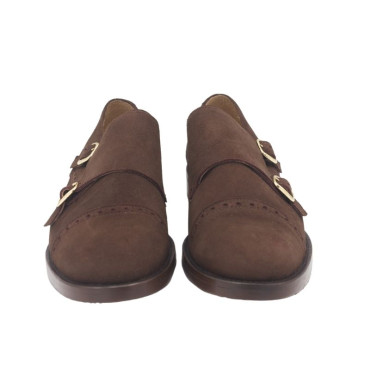 ZAPATO CON DOS HEBILLAS ANTE MARRÓN