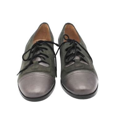 ZAPATO CORDONES TACON ANTE Y PIEL GRIS