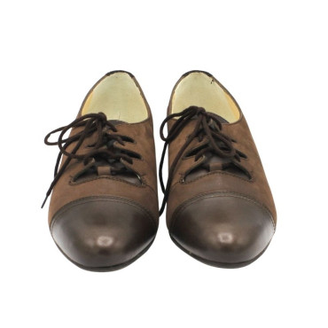ZAPATO CORDONES TACON ANTE Y PIEL MARRÓN