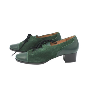 ZAPATO CORDONES TACON ANTE Y PIEL VERDE