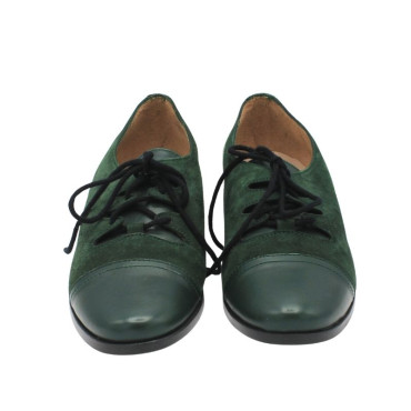 ZAPATO CORDONES TACON ANTE Y PIEL VERDE
