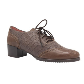 ZAPATOS CORDONES TACON PIEL Y COCO MARRON