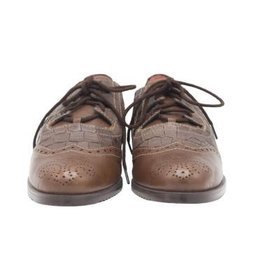 ZAPATOS CORDONES TACON PIEL Y COCO MARRON