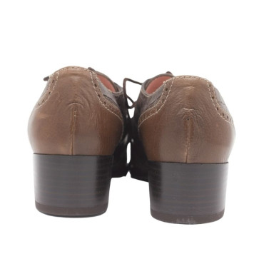 ZAPATOS CORDONES TACON PIEL Y COCO MARRON
