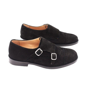 ZAPATO CON DOS HEBILLAS ANTE NEGRO