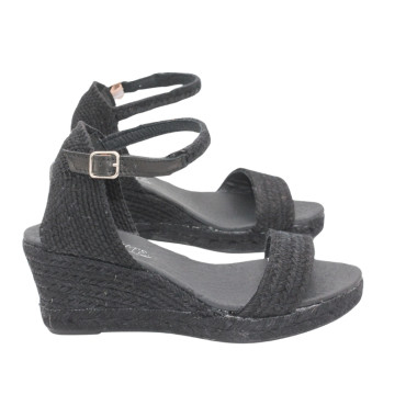 ALPARGATA CUÑA TIRA NEGRO