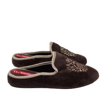 ZAPATILLA CHINELA TERCIOPELO BORDADO MARRÓN