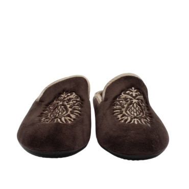 ZAPATILLA CHINELA TERCIOPELO BORDADO MARRÓN