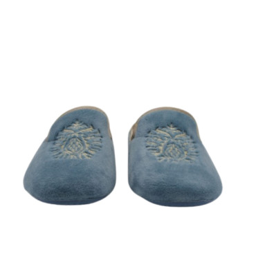 ZAPATILLA CHINELA TERCIOPELO BORDADO JEANS