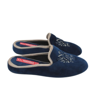 ZAPATILLA CHINELA TERCIOPELO BORDADO MARINO